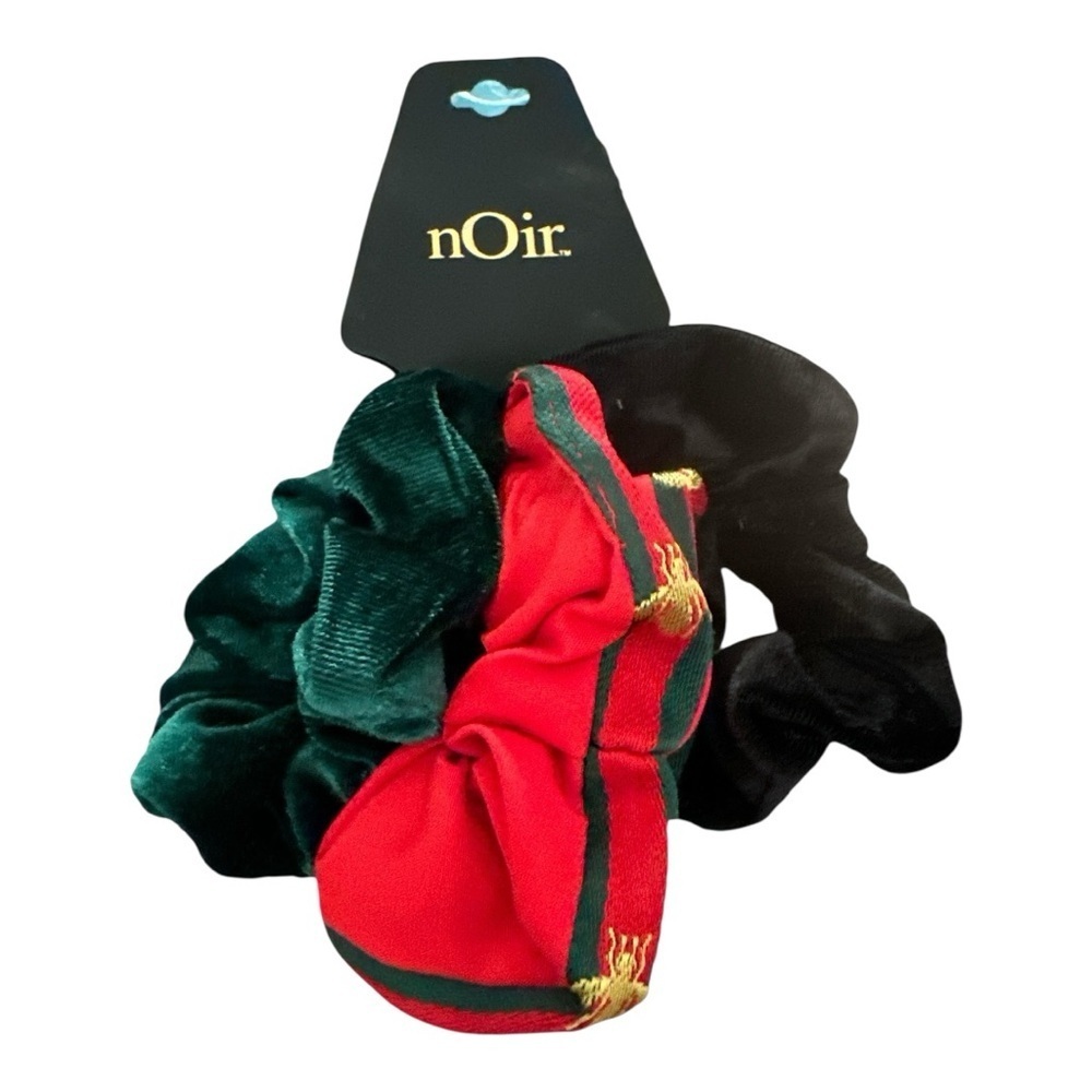 Noir 3 Piece Scrunchie Set Velvet Satin Green Red Black Hair Accessories